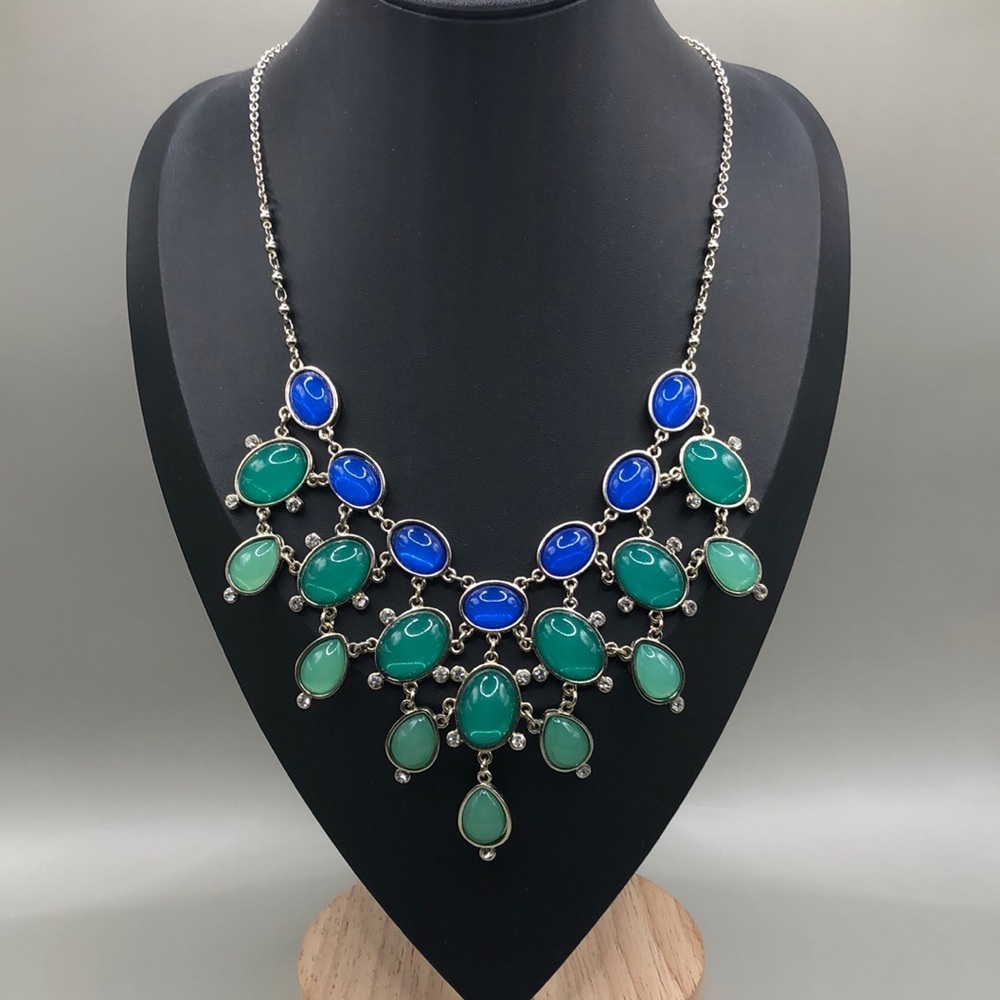 WHBM colorful bejeweled bib dstement dressy style chain necklace faux